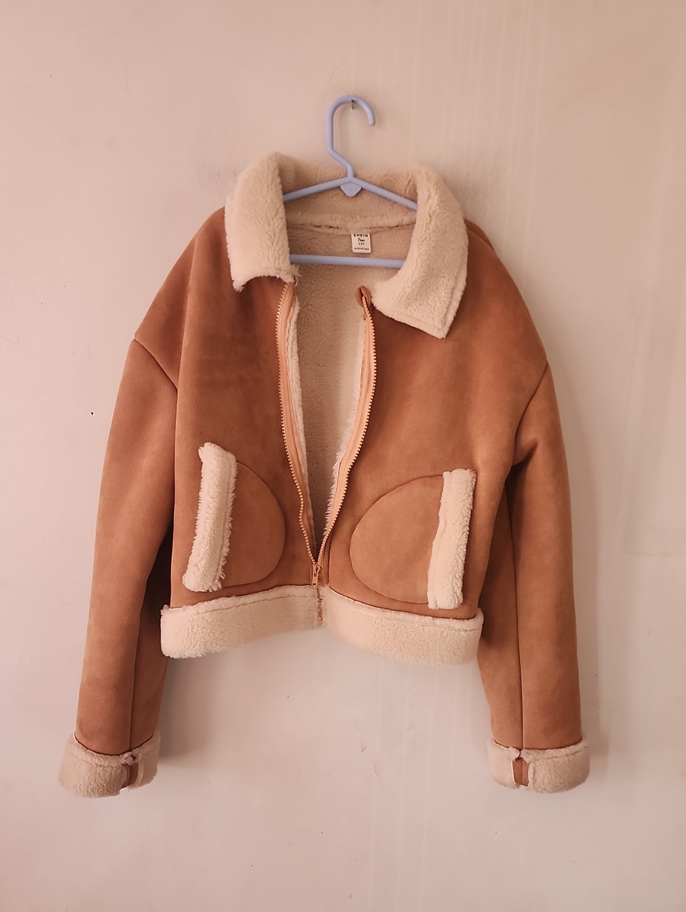 SHEIN Tan & Cream Faux Shearling Puffer Jacket for Kids